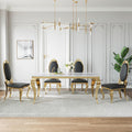 AF ARTISAN FURNITURE Modern Marble Dining Table Set of 4-70' Faux Marble Kitchen Table with 4 Leather Chairs, White Marble Top & Gold Mirrored Stainless Steel Legs, 4 Pieces Black High Back Chairs-c