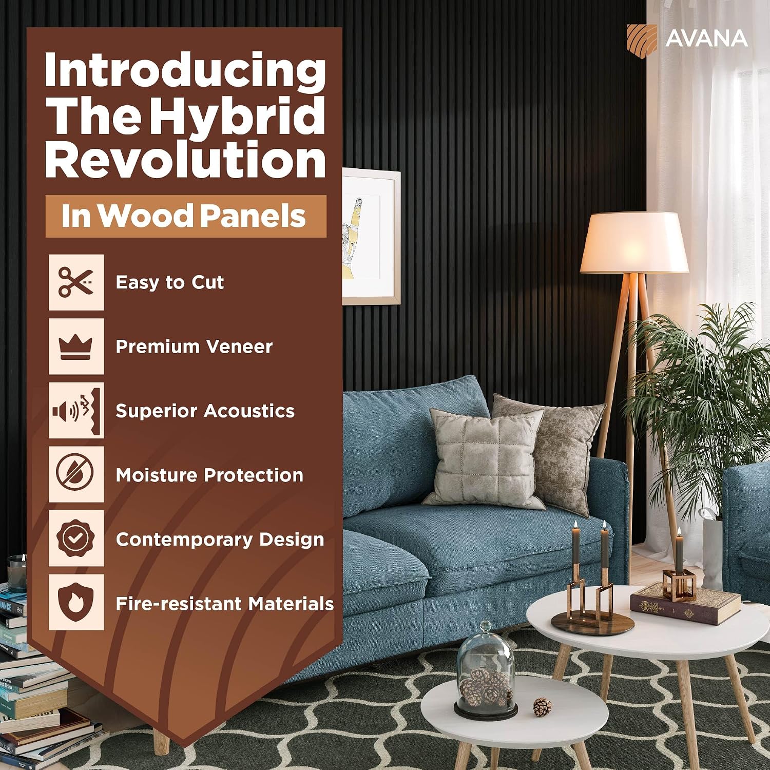 Avana Acoustic Wood Wall Panels – 94.4 X 12.6 Inch Black Oak Acoustic Panels 4 PCs – Wall Panels for Interior Wall Decor for Homes, Offices, Studios – Sturdy and Durable Wood Panels for Wall