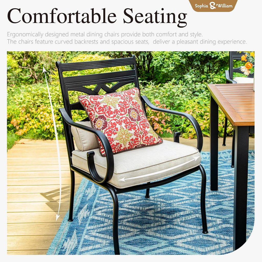 Sophia and William Outdoor Patio Dining Set for 6, Outdoor Table and Chairs, Removable Seat Cushions, 59' Black Patio Dining Table