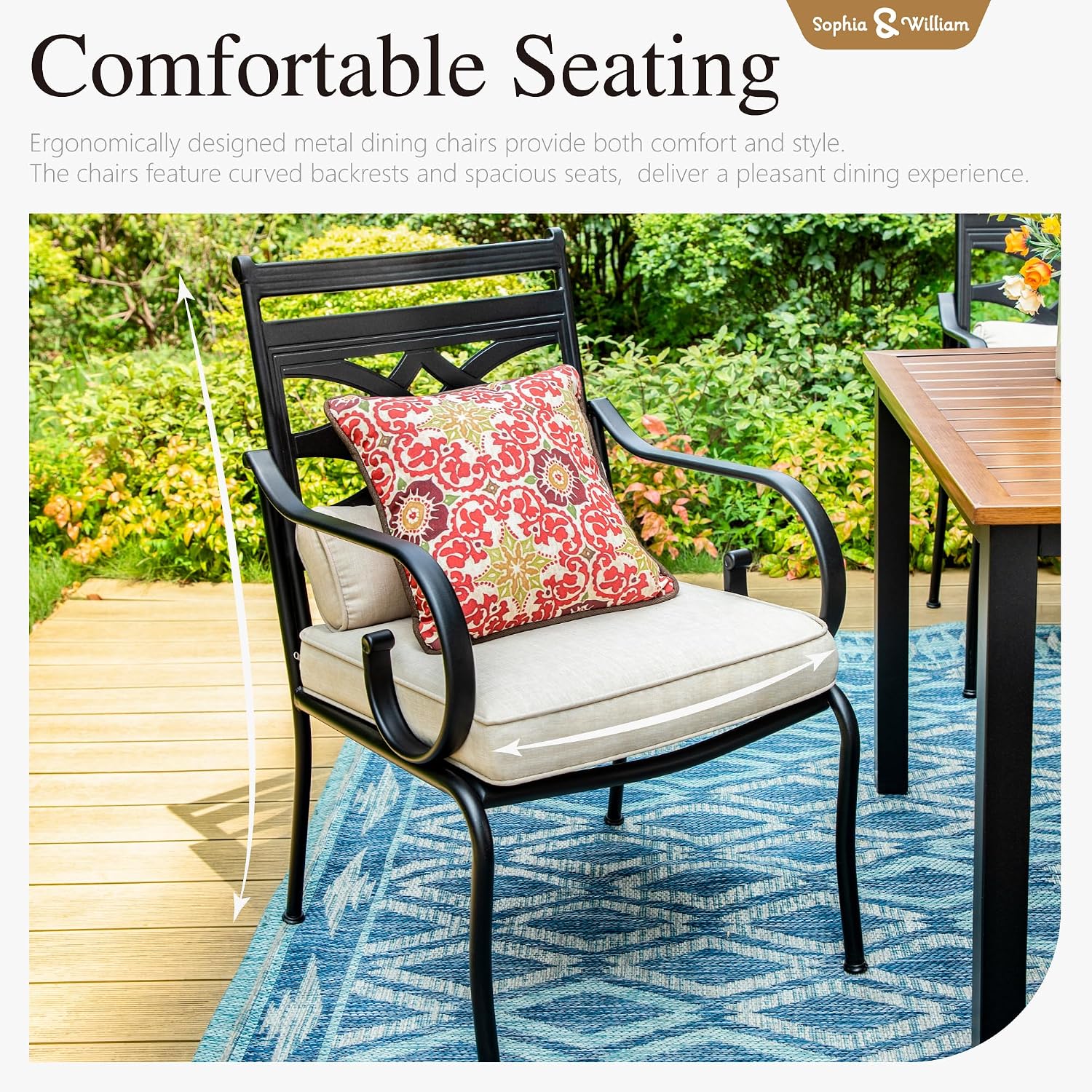 Sophia and William Outdoor Patio Dining Set for 8, Outdoor Table and Chairs, Removable Seat Cushions, 57.5' Square Black Patio Dining Table