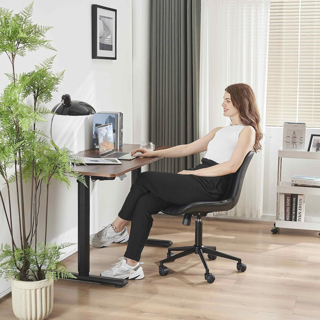 YOUNIKE Black Home Office Desk Chair with Wheels Comfy Armless Cute Vanity Chair with Adjustable Rocking Back Modern Leather Upholstered Rolling Swivel Small Task Drafting Sewing Chair Compact