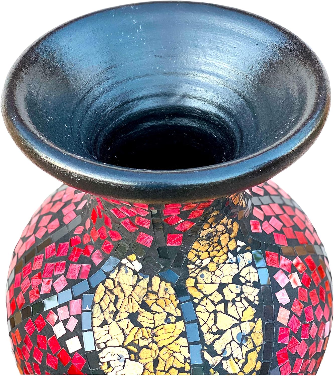 Floor Vase, 24 Inch Mosaic Vase – Tall Cylinder Made of Terracotta with Red, Gold and Black Glass Mosaic Pieces – Handcrafted Decorative Home Décor Accent Piece for Bedroom, Living Room, Office