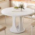 Einhomn Round Dining Table for 4-6, Kitchen Table with Sturdy Double Arc & Rounded Base & Backboard Clasp Desktop, Mid-Century Modern Circle Dinner Table for Dining Living Room, Space Saving, White