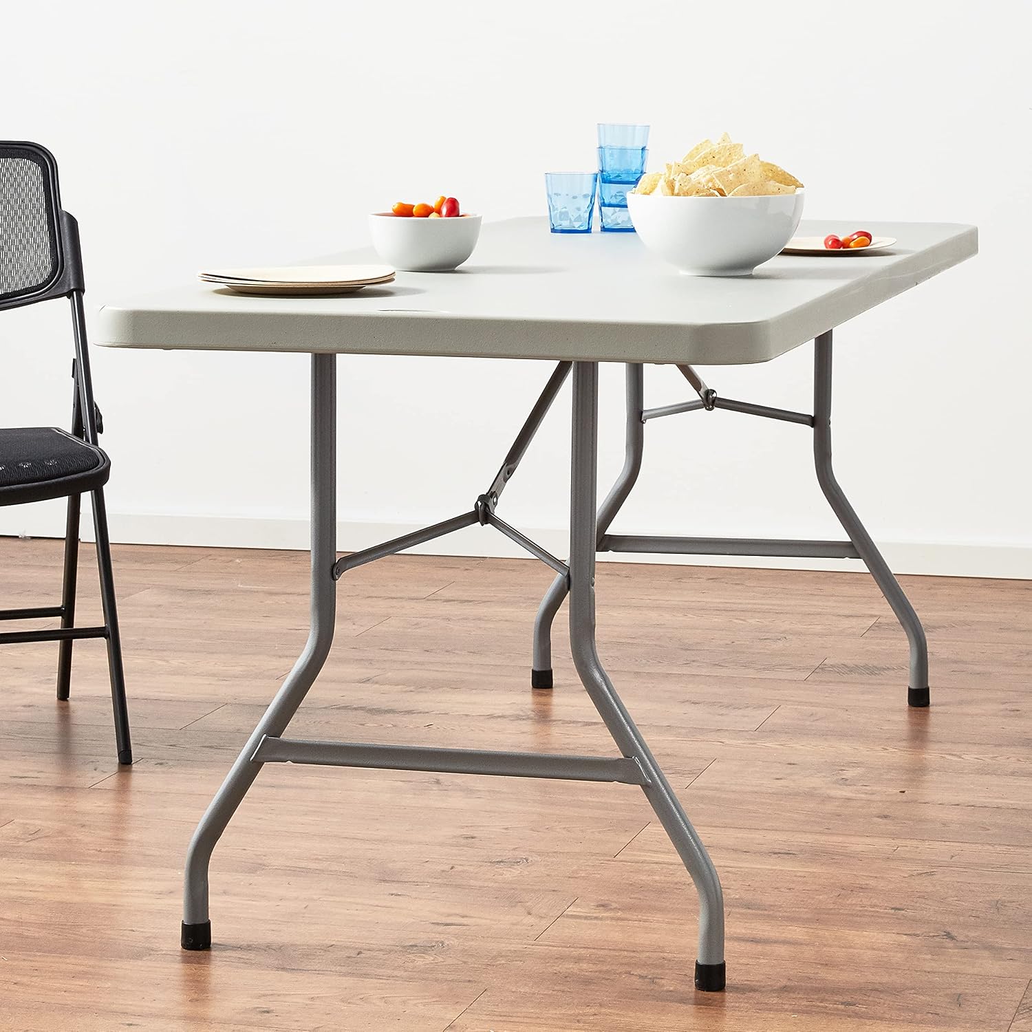Office Star Resin Multipurpose Rectangle Folding Table for Indoor or Outdoor Use, 6 Feet Light Gray