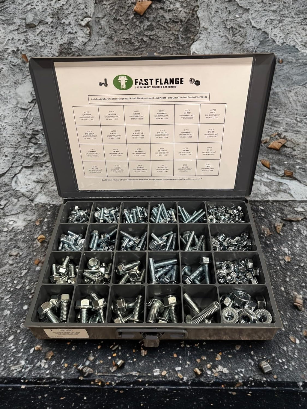 Grade 5 Serrated Hex Cap Flange Bolt & Flange Nut Assortment Kit - 450 Pieces