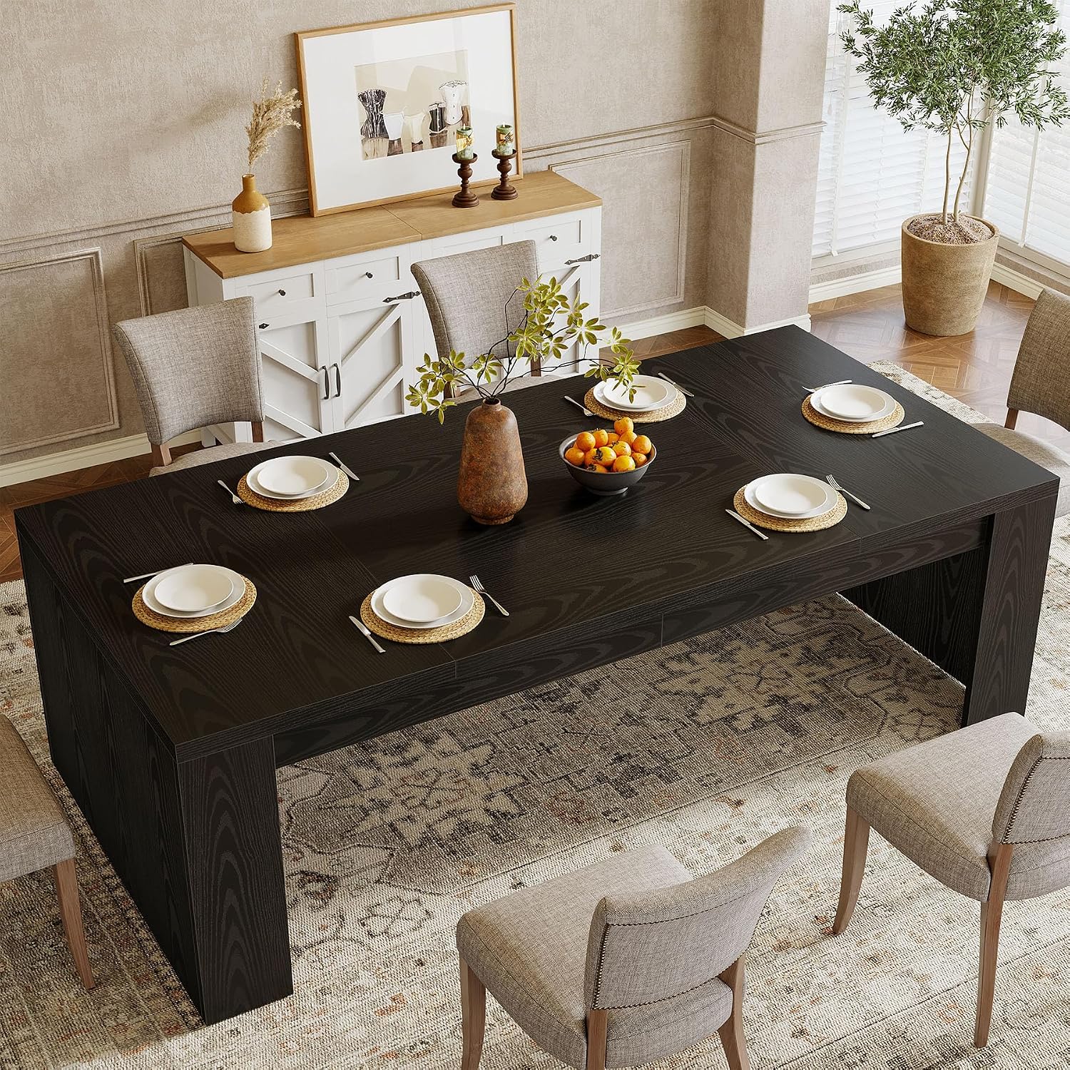 Tribesigns Large Dining Table for 6-8 People, 70.9' Rustic Wooden Kitchen Dinner Table, Rectangle Dining Table with Sturdy Frame for Kitchen, Dining Room, Black