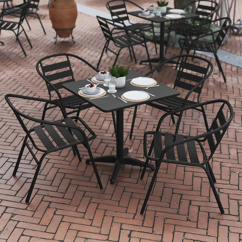 Flash Furniture TLH-ALUM-28SQ-017BK4-GG Lila 27.5'' Square Aluminum Indoor-Outdoor Table Set with 4 Slat Back Chairs, Black