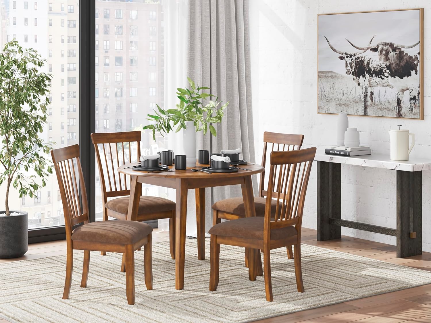 Signature Design by Ashley Berringer Dining Chairs Set of 2, Classic Wood Spindle-Back Design, Cushioned Microfiber Seat, Rustic Finish for Kitchen & Dining Room Chair, Walnut