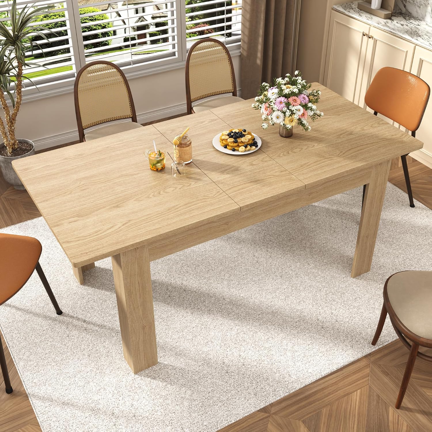 jiteentarou Extendable Dining Table for 6-10 People from 59in to 86in, 86inch Long Expandable Tables for Small Spaces, Wooden Adjustable Tables for Dining Room, Kitchen, Living Room, Oak