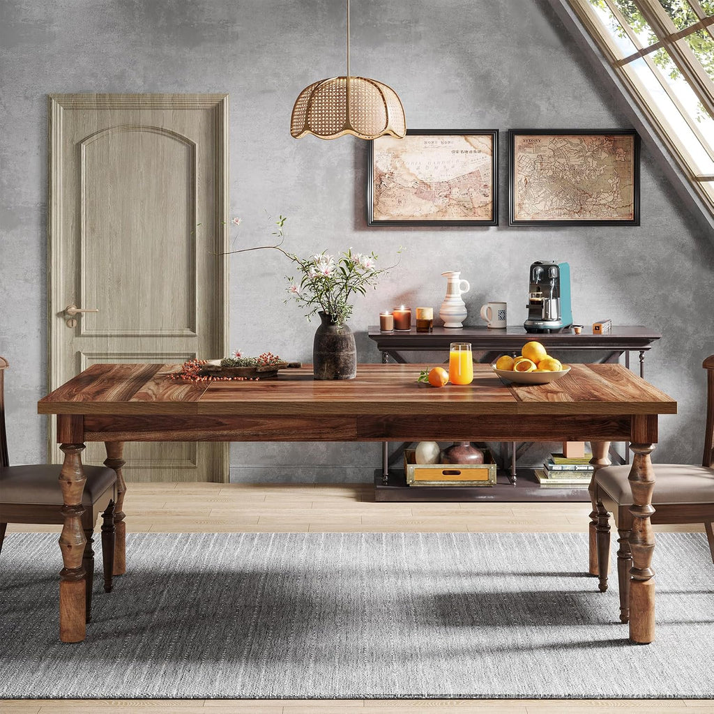 Tribesigns 62' Farmhouse Dining Table for 4-6 People, Large Wood Rectangle Kitchen Table, Modern Dinner Table Kitchen & Dining Room Furniture with Carved Turned Legs
