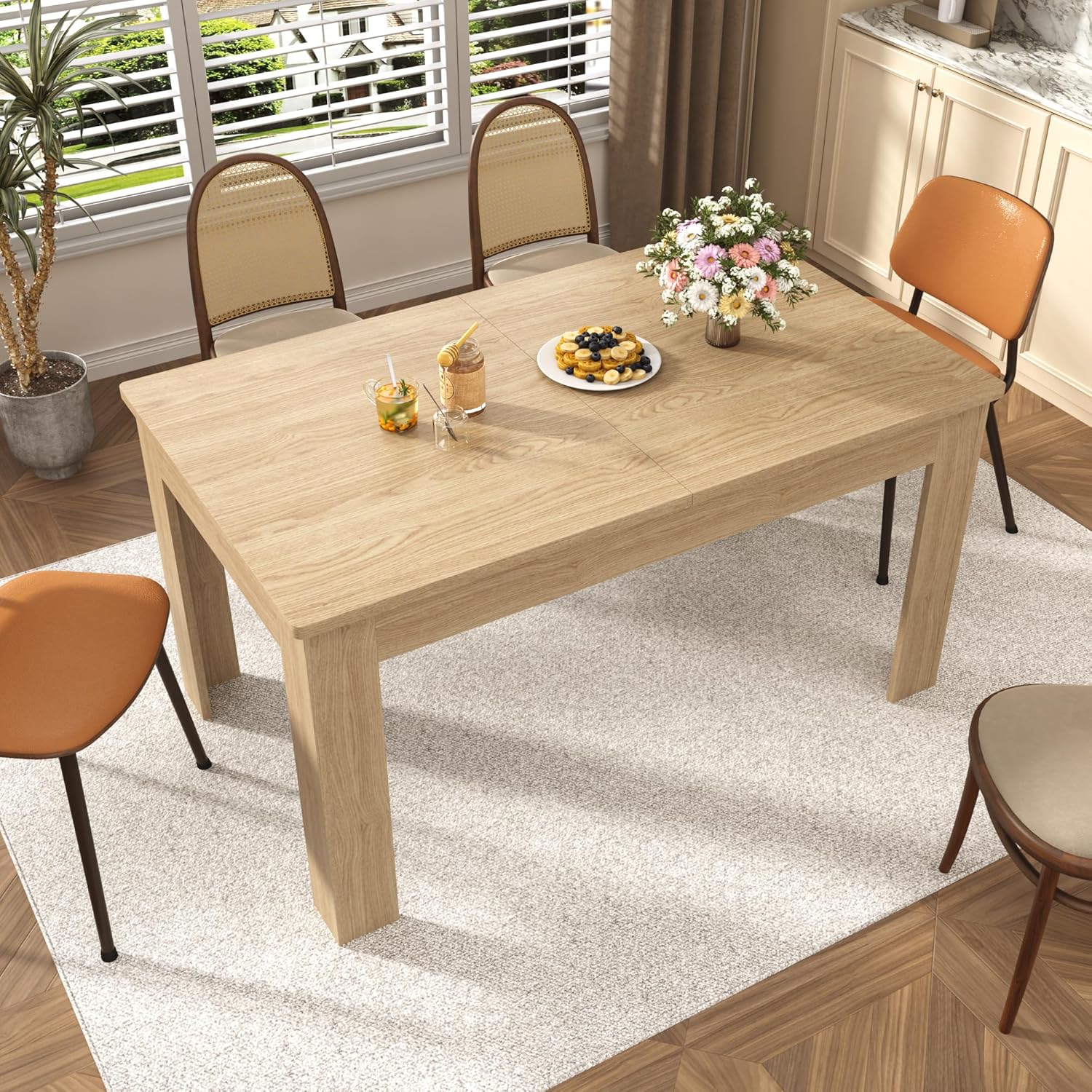 jiteentarou Extendable Dining Table for 6-10 People from 59in to 86in, 86inch Long Expandable Tables for Small Spaces, Wooden Adjustable Tables for Dining Room, Kitchen, Living Room, Oak