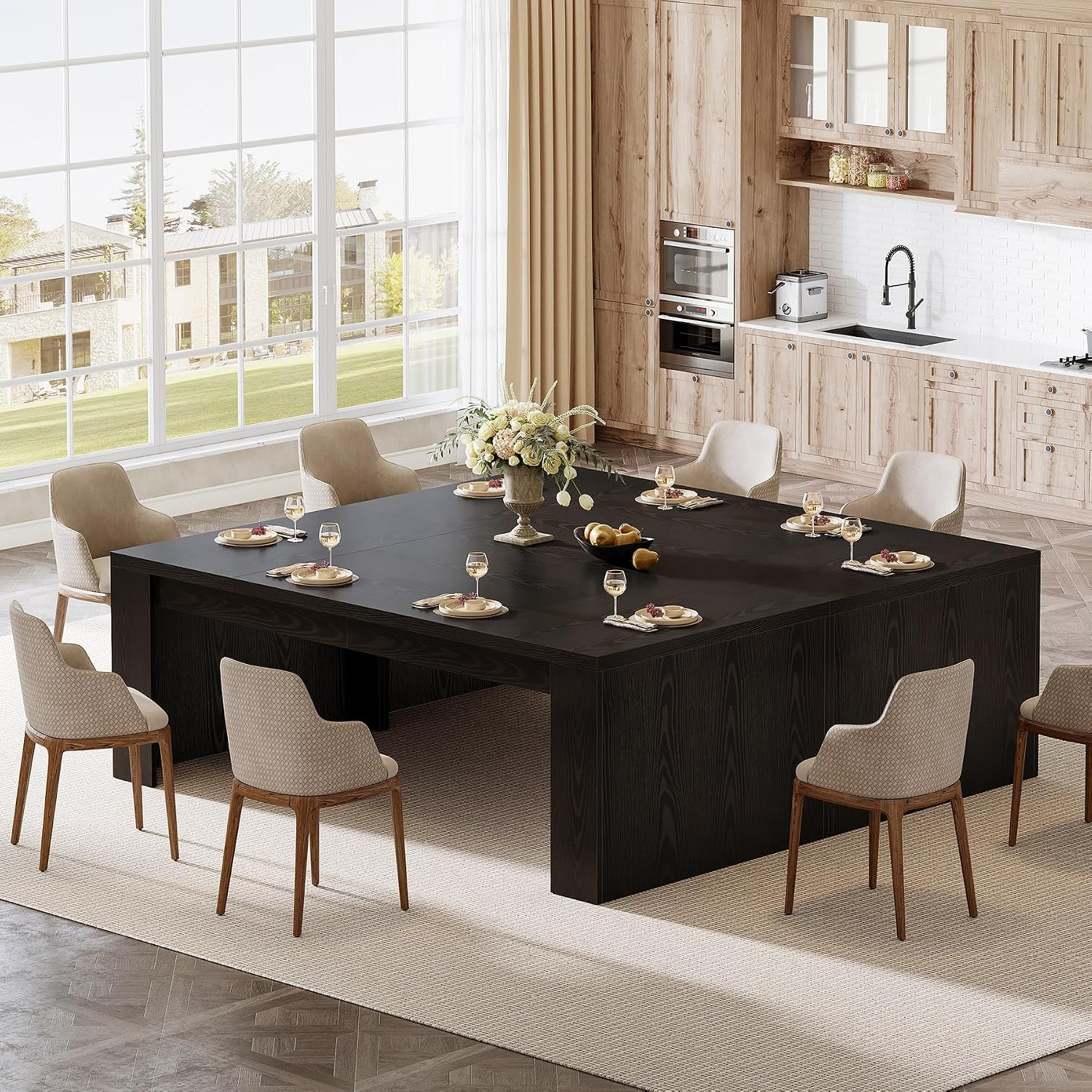 Tribesigns Large Dining Table for 6-8 People, 70.9' Rustic Wooden Kitchen Dinner Table, Rectangle Dining Table with Sturdy Frame for Kitchen, Dining Room, Black