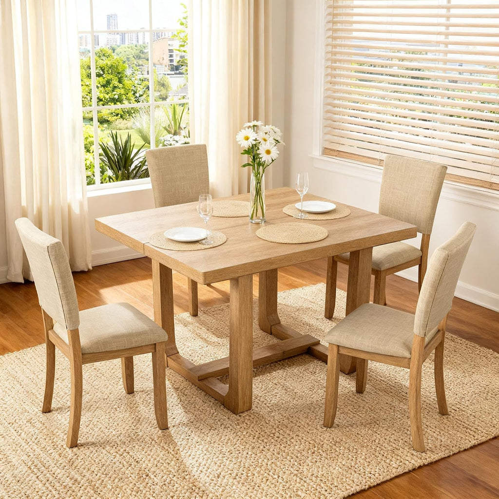 leovanni Rectangle Dining Table Set of 4, 48' Rectangle Kitchen Table and Upholstered Chairs Set for Kitchen, Dining Room, Apartment, Natural