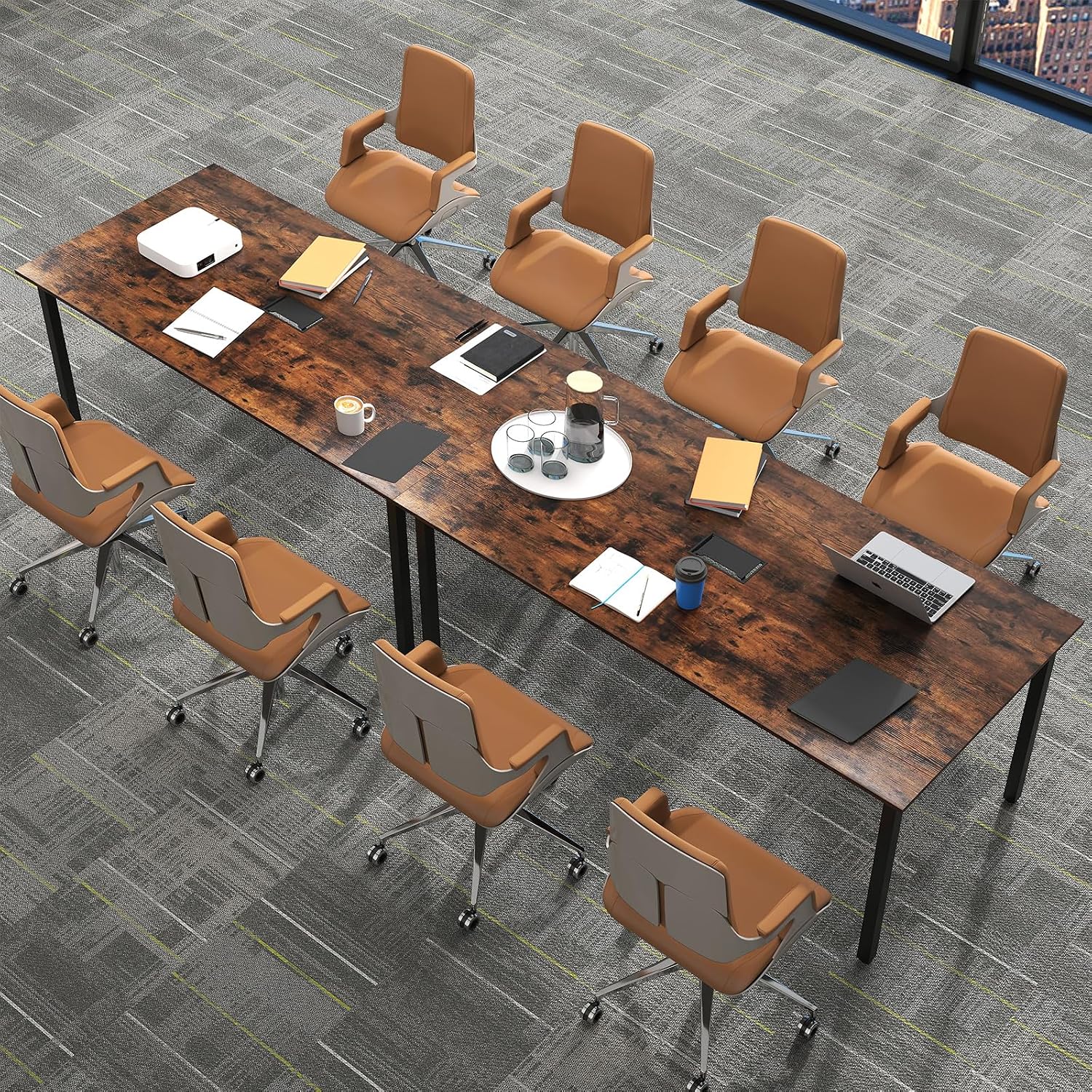 LDAILY 6ft Conference Table, 71'x35.5' Large Meeting Table with Sturdy Metal Legs & Cable Grommet, 8-10 People Conference Room Table for Training Space, Boardrooms, Collaborative Zones (1)
