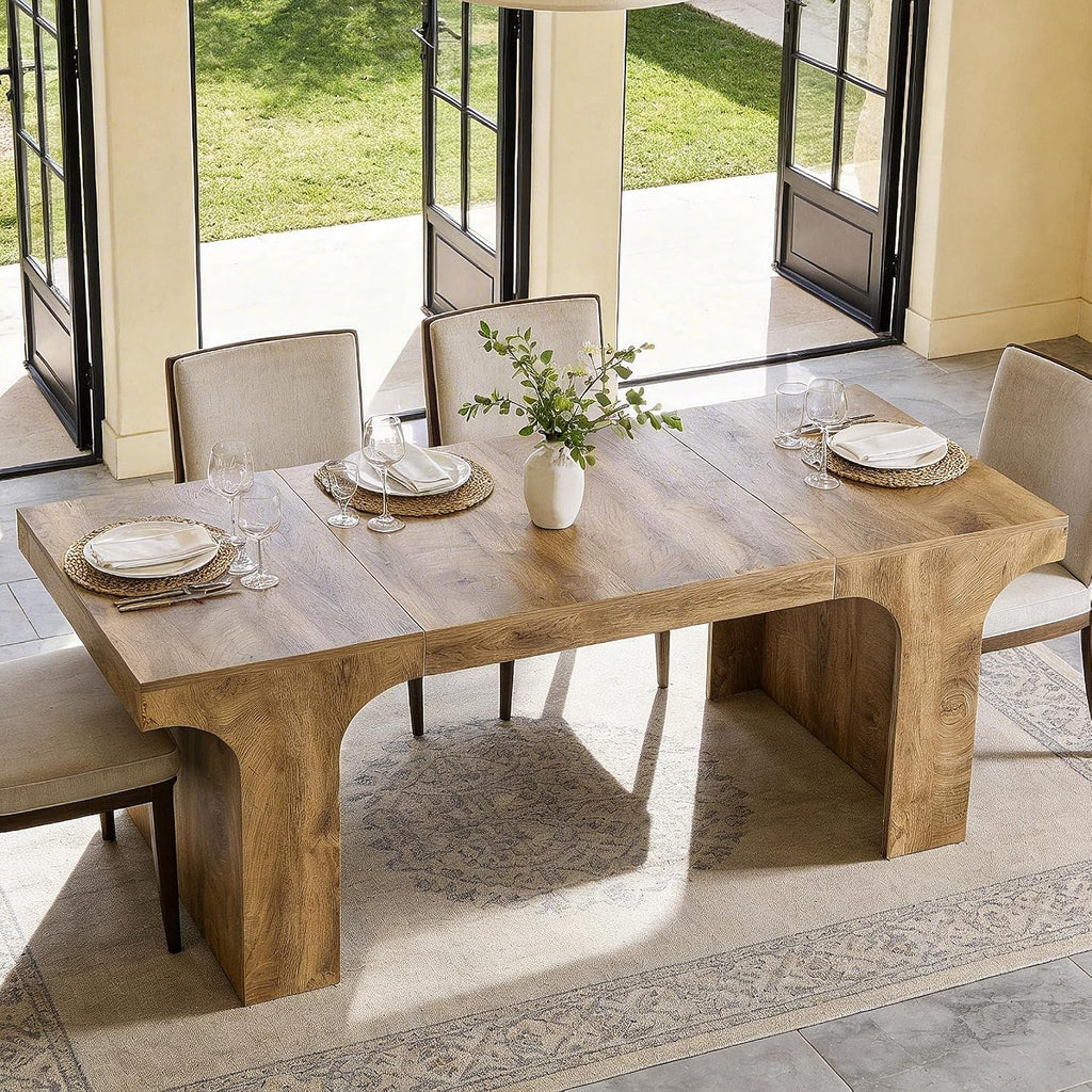 Tribesigns Large Dining Table for 6-8 People, 70.9' Long Wooden Kitchen Dinner Table Farmhouse Modern Style with Arch Design Legs, Rectangle Wooden Dinner Table for Dining Room, Natural
