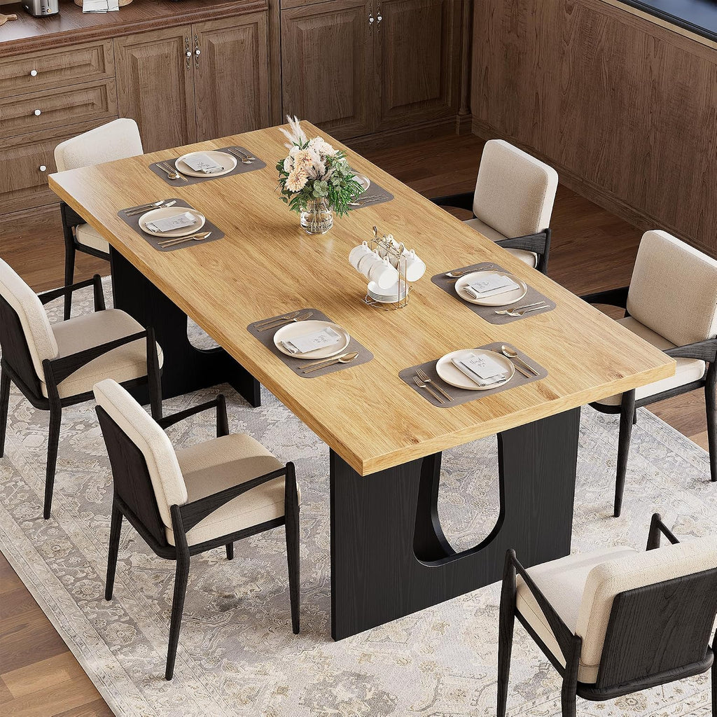 71' Long Dining Table for 6-10 People - Farmhouse Kitchen Table with Extra Thick Tabletop & Heavy-Duty Metal Legs, Sturdy Rectangular Table for Dining Room, Conference Room, Office, Natural + Black