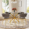 Round Glass Dining Table Set for 4, 36'' Small Circle Glass Kitchen Table with 4 Luxury Grey Gold Velvet Dining Chairs, 5-Piece Dining Room Table Set for Small Place(Gold Base)