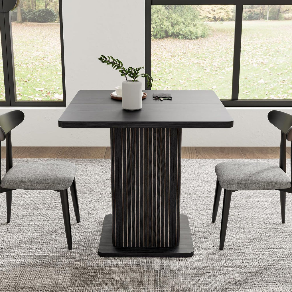 Small Black Dining Table for 2-4, 31.5 Inch Farmhouse Square Kitchen Table with 2-Tier Storage Shelf, Modern Wood Dinner Furniture with Fluted Doors, Dining Room, Living Room, Space Saving