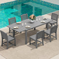 SERWALL 7-Piece Outdoor Dining Set, 60' - 83' Expandable Outdoor Dining Table and 6 HDPE Chairs, All Weather HDPE Outdoor Furniture Set for Backyard, Garden, Grey
