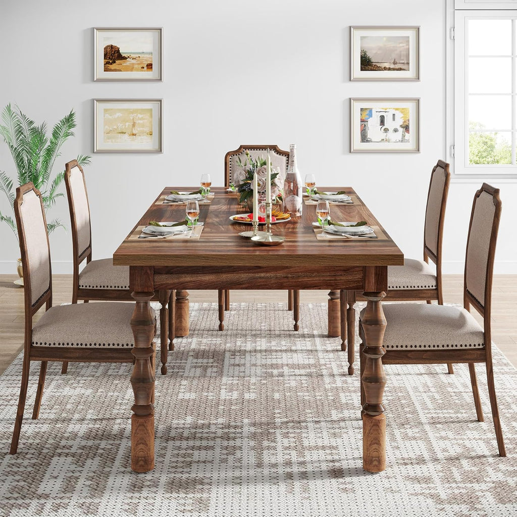 Tribesigns 62' Farmhouse Dining Table for 4-6 People, Large Rectangle Kitchen Table, Dinner Table Kitchen & Dining Room Furniture with Carved Turned Legs
