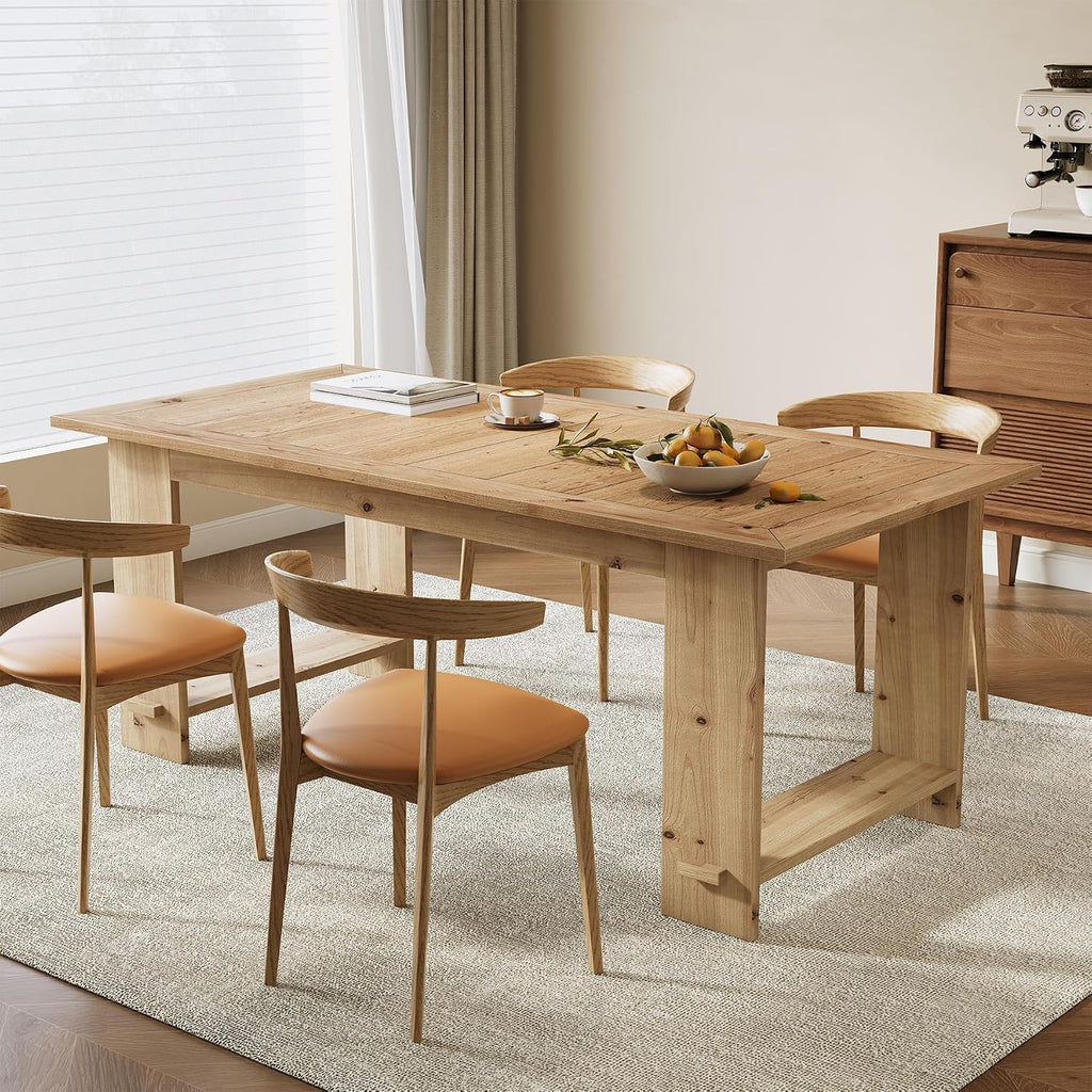 LITTLE TREE Solid Wood Dining Table for 4-6 People, 63 Inches Rectangle Kitchen Table with Heavy Duty Legs, Modern Wooden Furniture for Living Room, Dining Room, Wood Color