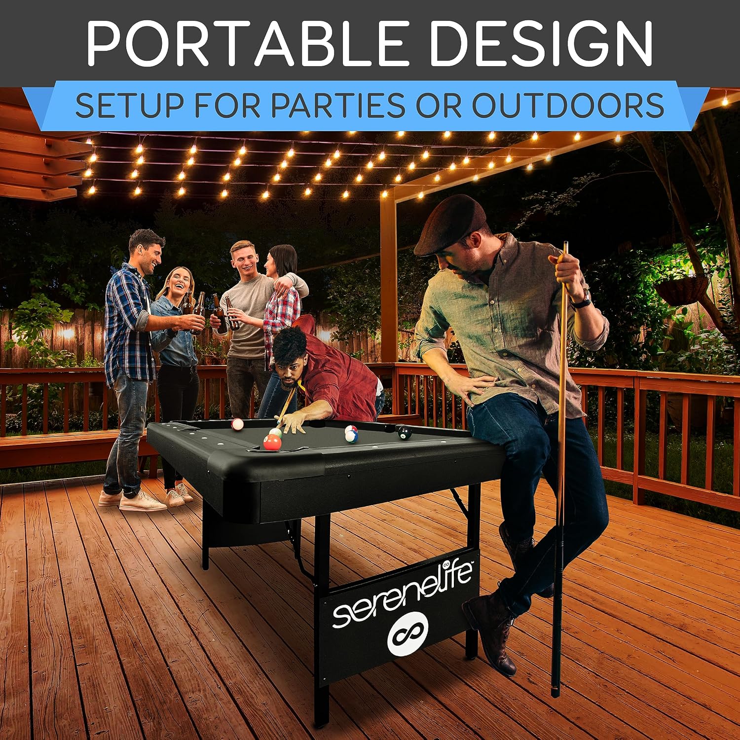 SereneLife 6-Ft Folding Pool Table - Best in Stability - Steel Frame, Fully Supported Slate, Welded Leg Supports with Safety Anti Collapse Locks, 128LB Heavy Duty Billiard Game and Accessory Set