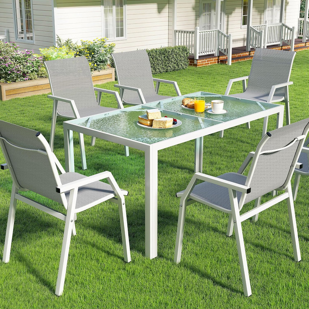 Jocoevol 7 Piece Patio Dining Sets for 6, Outdoor Table and Chairs Set with 59in Patio Dining Table and 6pcs Textilene Chairs, All Weather Furniture Set for Backyard Deck Garden