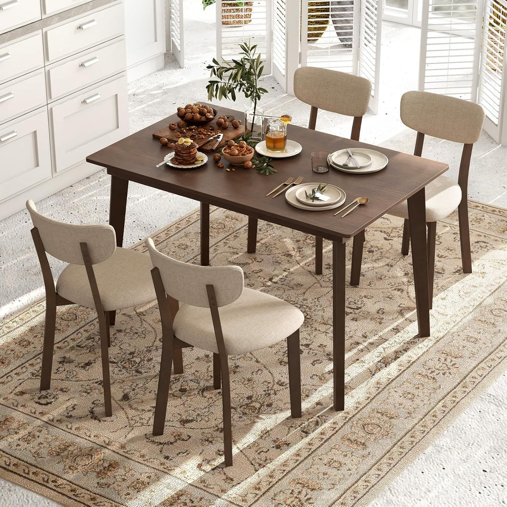 Tangkula Dining Table Set for 4, Dinette Set with Table and 4 Padded Seat, Rubber Wood Legs, Curved Backrest, Mid-Century Modern Kitchen Table Chairs Set of 4 for Living Room, Dining Room