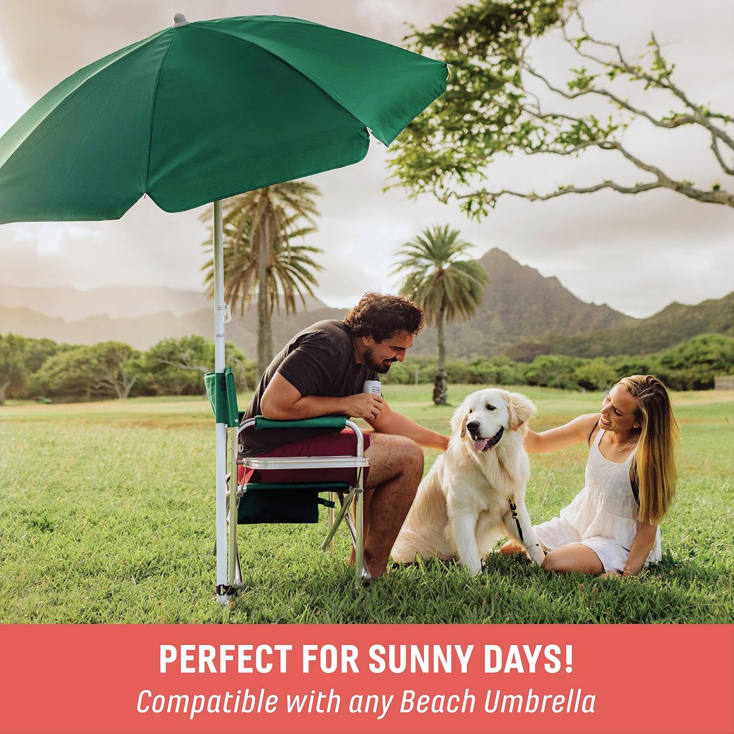 PICNIC TIME Sports Chair with Side Table and Armrest Caddy, Lightweight Aluminum Folding Outdoor Camping Chair for Adults, Portable Director Style Lawn Seating with Pockets & Carry Strap, (Red)