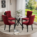 Modern Luxury Round Glass Dining Set for 4, 5 Pcs Small Minimalist Circle Kitchen Table Set, 36'' Circular Glass Top Dinner Room Set, Burgundy High-end Tufted Chairs, for Apartment (Black)