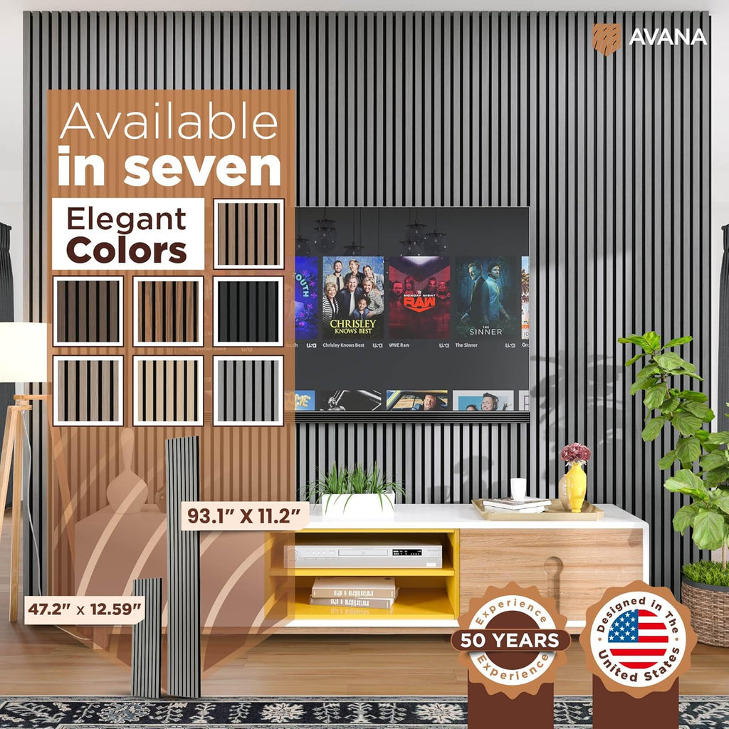 Avana Acoustic Wood Wall Panels – 93.2x11.25 Inch Panels – Fits 94x12 Layout – Gray Oak Acoustic Panels 2 PCs – Wall Panels for Interior Wall Decor for Homes, Offices –Decorative Wood Panels for Wall