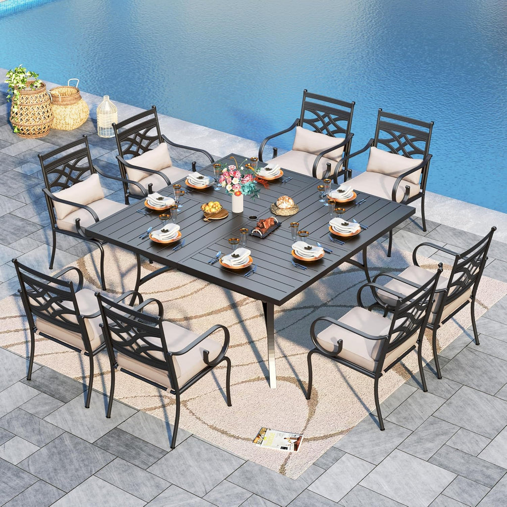Sophia and William Outdoor Patio Dining Set for 8, Outdoor Table and Chairs, Removable Seat Cushions, 57.5' Square Black Patio Dining Table