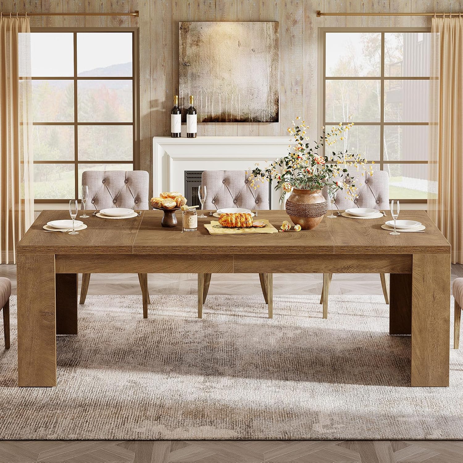 Tribesigns Large Dining Table for 6-8 People, 70.9' Rustic Wooden Kitchen Dinner Table, Rectangle Dining Table with Sturdy Frame for Kitchen, Dining Room, Brown