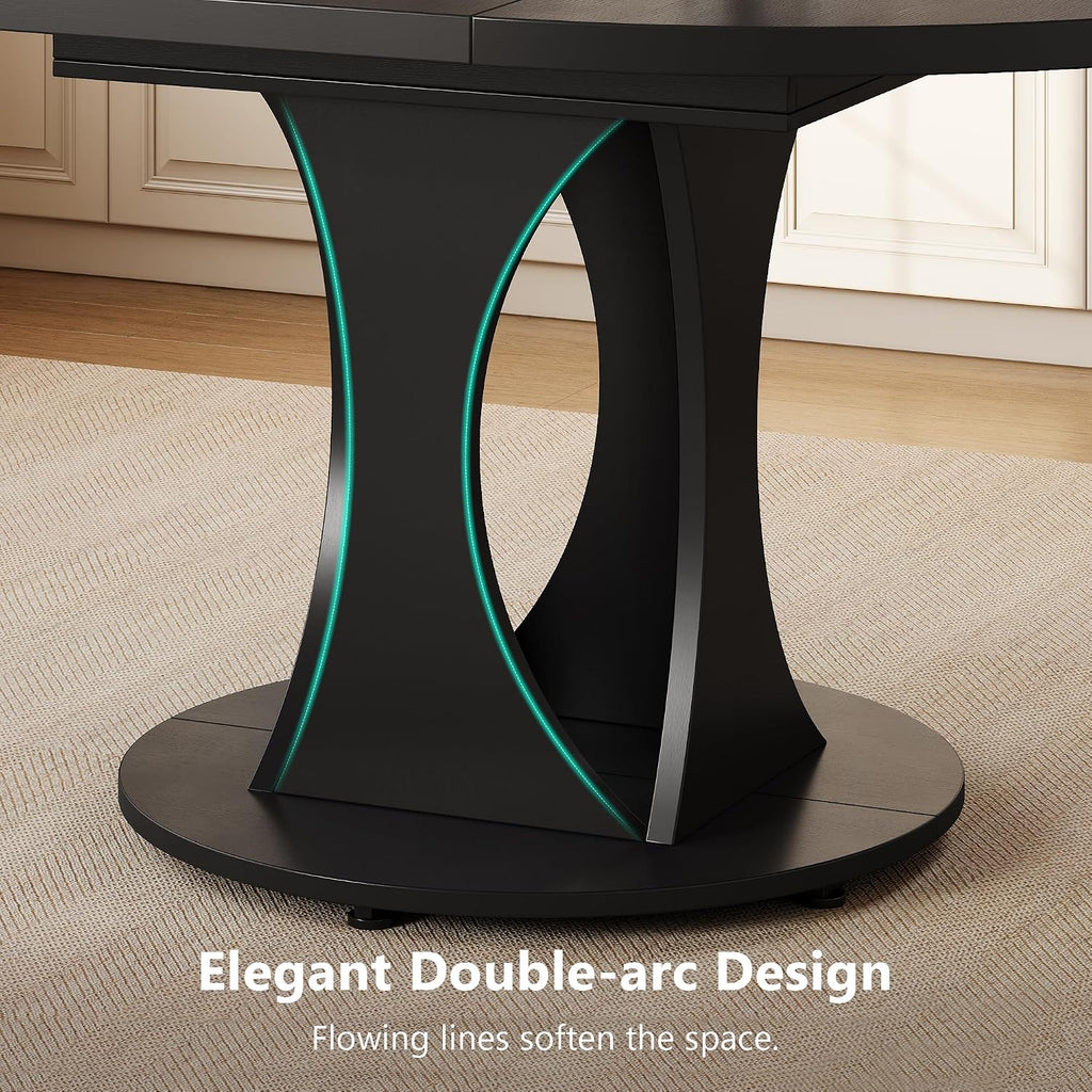 Einhomn Round Dining Table for 4-6, Kitchen Table with Sturdy Double Arc & Rounded Base & Backboard Clasp Desktop, Mid-Century Modern Circle Dinner Table for Dining Living Room, Space Saving, Black