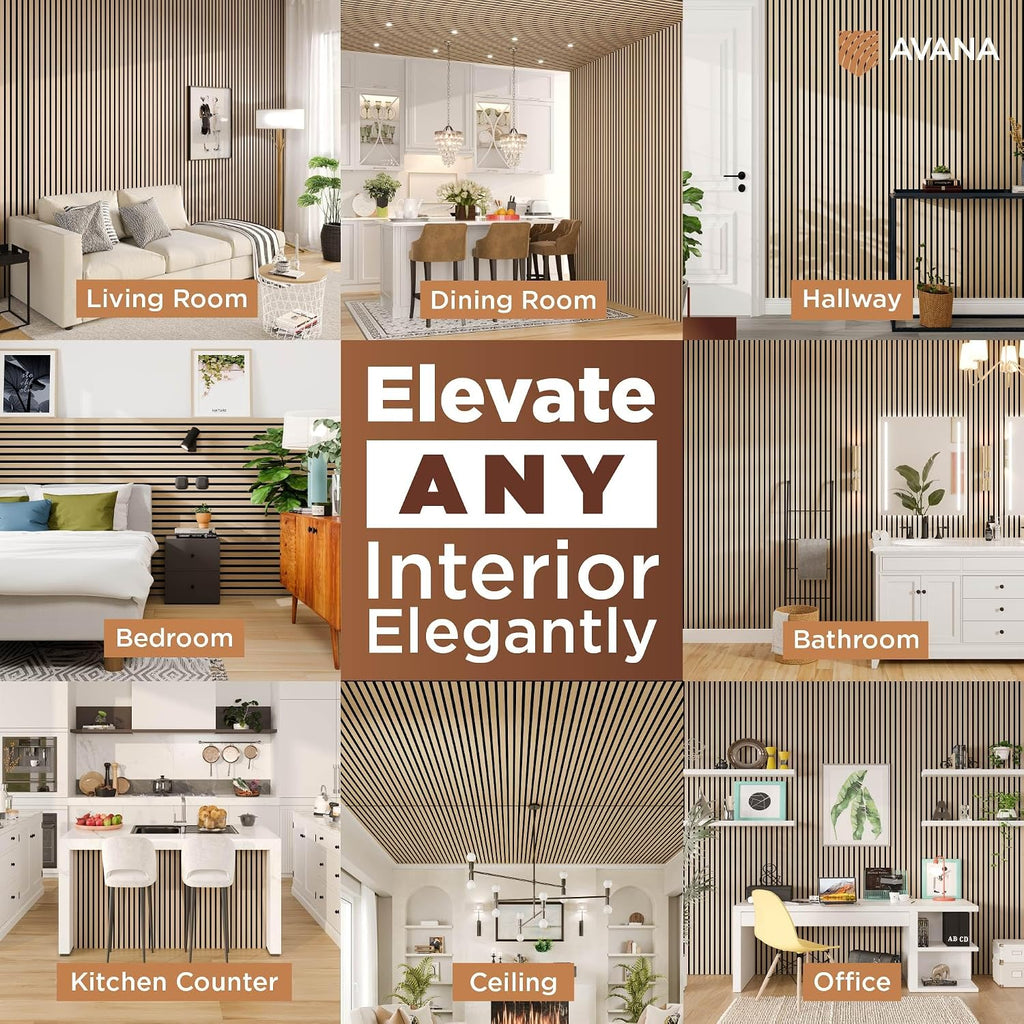 Avana Acoustic Wood Wall Panels – 93.2x11.25 Inch Panels – Fits 94x12 Layout – White Oak Acoustic Panels 4 PCs – Wall Panels for Interior Wall Decor for Homes, Offices – Design Wood Panels for Wall