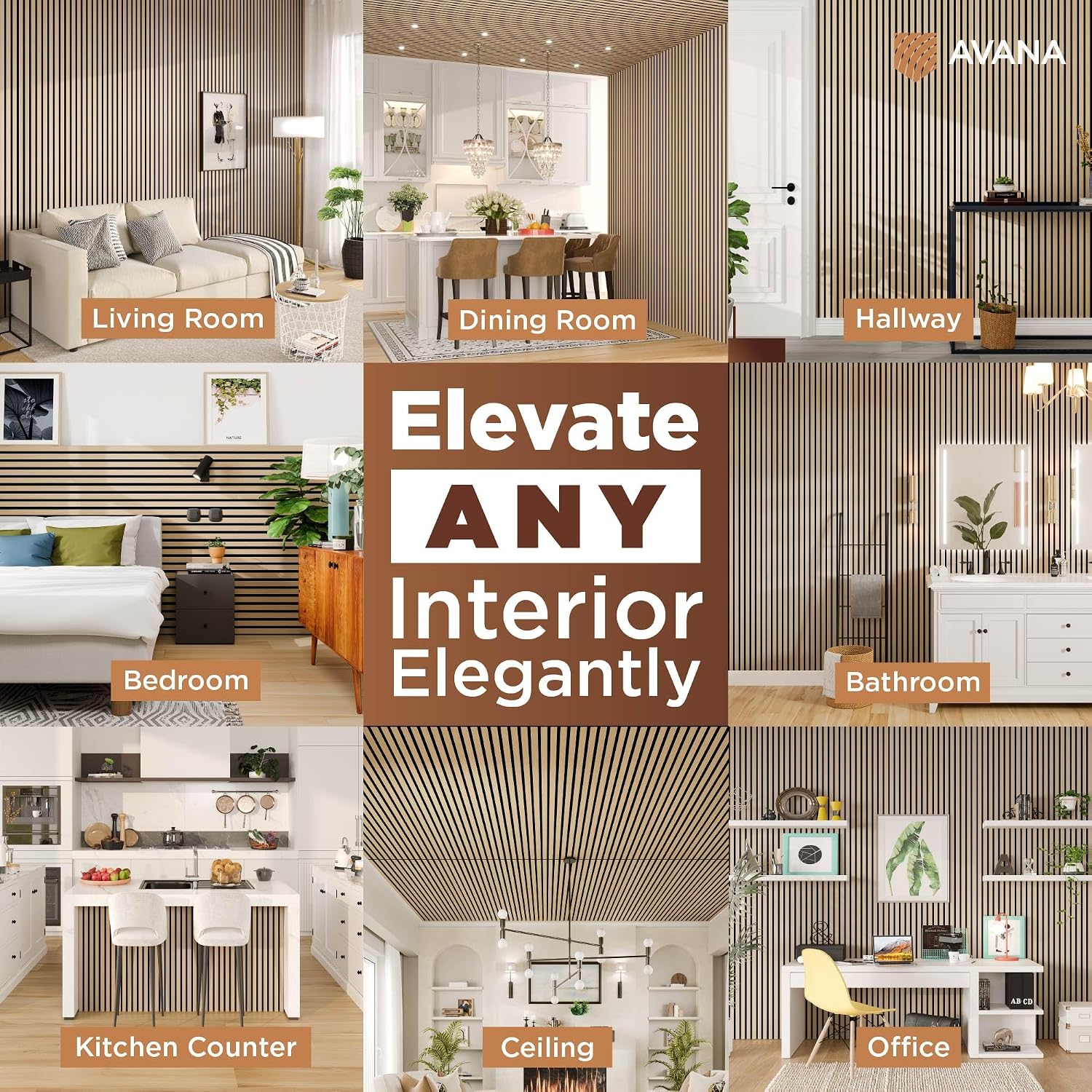 Avana Acoustic Wood Wall Panels – 93.2x11.25 Inch Panels – Fits 94x12 Layout – White Oak Acoustic Panels 4 PCs – Wall Panels for Interior Wall Decor for Homes, Offices – Design Wood Panels for Wall