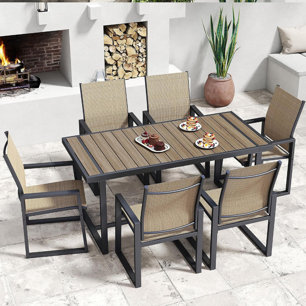 Jocoevol 7 Piece Patio Dining Set for 6, Outdoor Furniture Set Includes 67' Rectangle Patio Table and 6 Textilene Dining Chairs, Outdoor Table and Chairs for Outsides, Backyard, Garden and Poolside