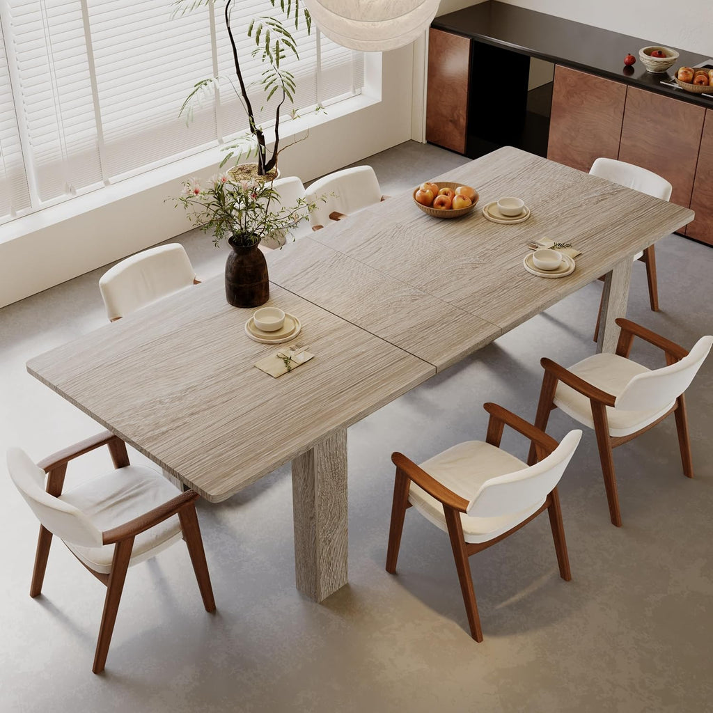 Extendable Dining Table for 6-10 Person, 55' to 86' Modern Dining Room Table, Rectangular Kitchen Table, Oak