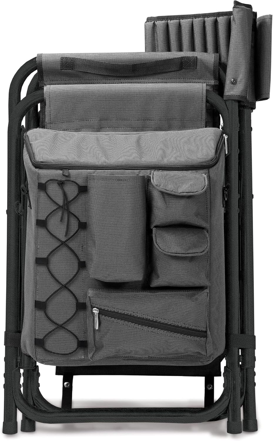 PICNIC TIME Fusion Camping Chair with Side Table and Soft Cooler, Outdoor Foldable Padded Camping Chairs with Cup Holder for Lawn, Beach, & Sports Use for Adults, (Dark Gray Black Accents)