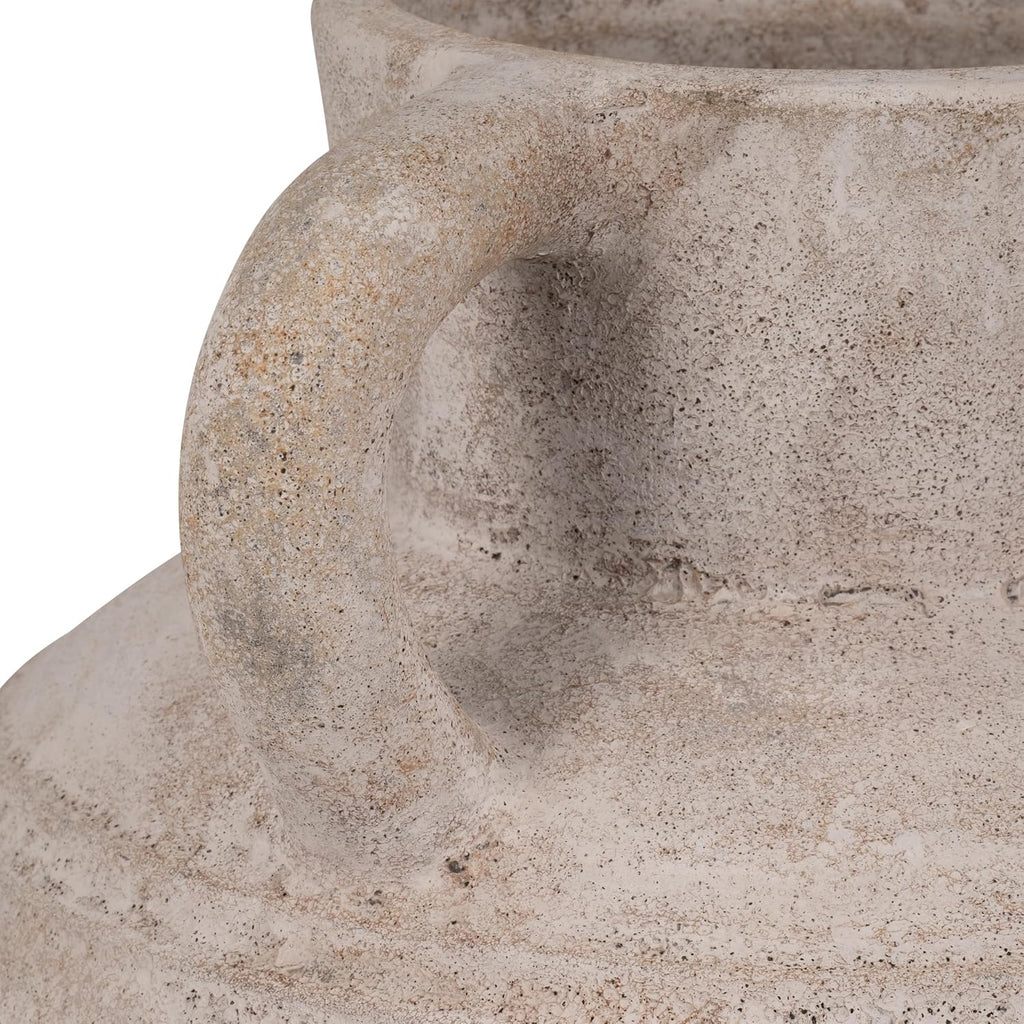 Elegant Pottery Jug Vase with Handle for Living Room Decor and Home Accents - Decorative Flower Vase for Room, Bedroom, or Office Display - Elevates House and Table Styling - 22', Ivory & Tan