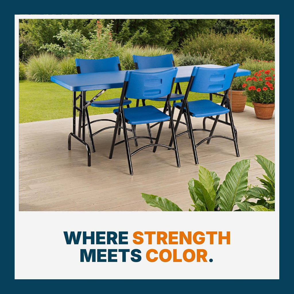 OEF Furnishings OEFBTA-3072-04 Adjustable-Height Commercial-Grade Premium Industrial Folding Table, 6-Foot Pedestal-Leg Design with 17-Gauge Steel Frame and Thick Double-Wall Top (72' × 30', Blue Top)