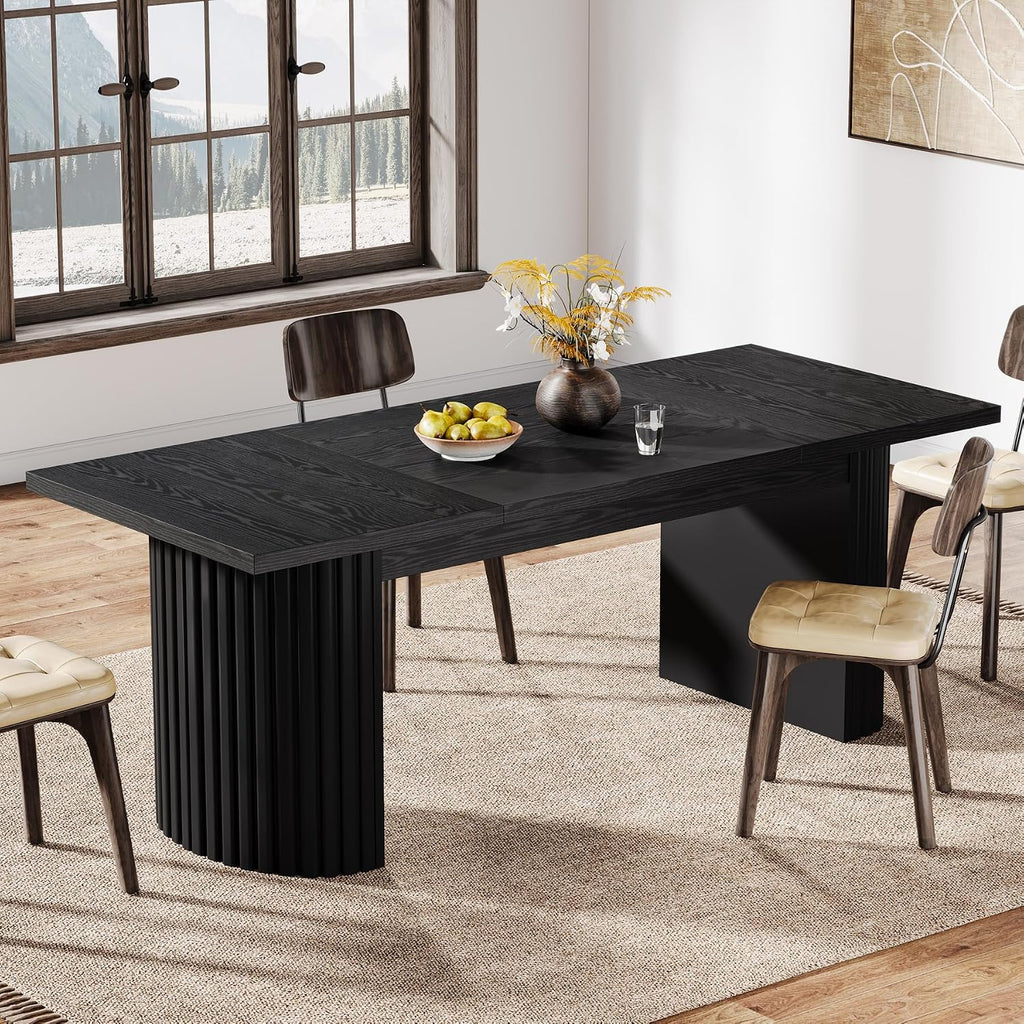 Tribesigns 78.7' Extra Long Dining Table for 6-8 People, Large Farmhouse Kitchen Table with Wooden Tabletop, Rustic Style Rectangular Dinner Table for Dining Room, Kitchen, Living Room, Black