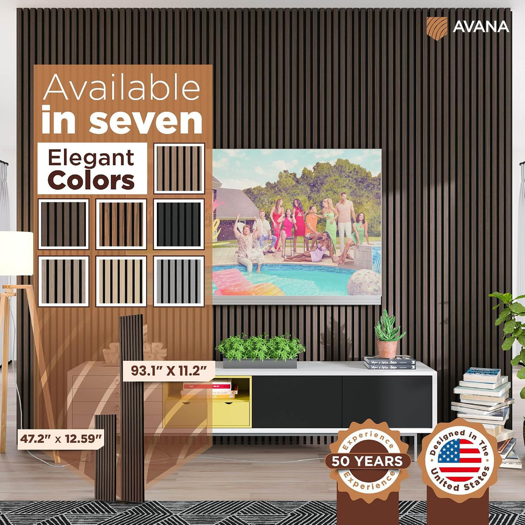 Avana Acoustic Wood Wall Panels –93.2x11.25 Inch Panels – Fits 94x12 Layout – Dark Walnut Acoustic Panels 2 PCs – Wall Panels For Interior Wall Decor for Homes, Offices – Pleasing Wood Panels For Wall
