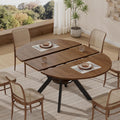 42'-58' Extendable Round Dining Table for 4-6, Kitchen Oval Table with Hidden Leaves & Storage Shelf, Space Saving Modern Design with Sturdy Metal Legs for Kitchen, Dining Room & Small Apartments