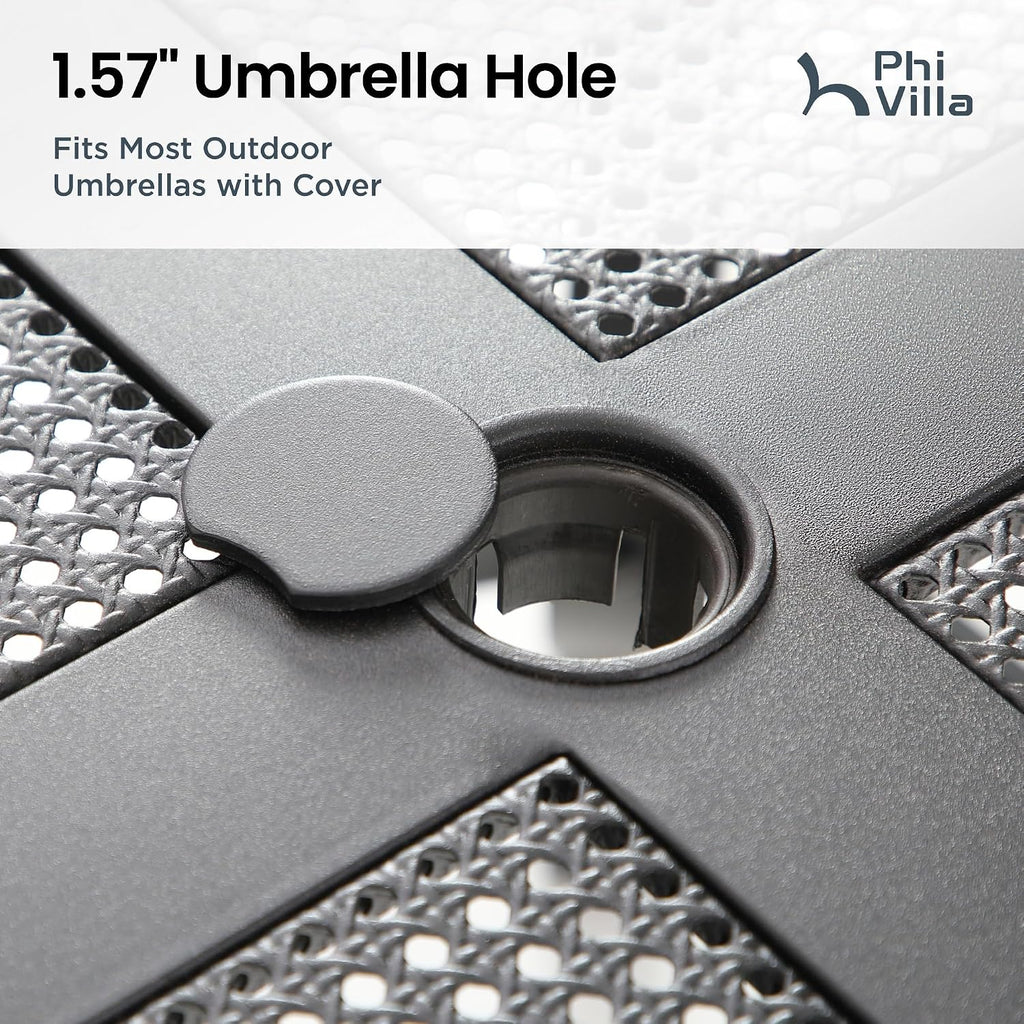 PHI VILLA 37 Inch Outdoor Dining Table Metal Steel Mesh Patio Dining Table Umbrella Table with 1.57' Umbrella Hole (Mesh)