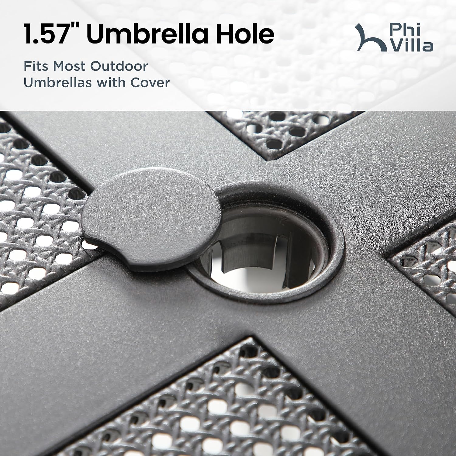 PHI VILLA 37 Inch Outdoor Dining Table Metal Steel Mesh Patio Dining Table Umbrella Table with 1.57' Umbrella Hole (Mesh)