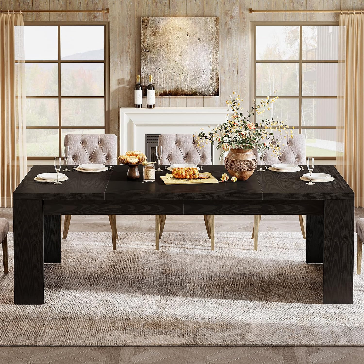 Tribesigns Large Dining Table for 6-8 People, 70.9' Rustic Wooden Kitchen Dinner Table, Rectangle Dining Table with Sturdy Frame for Kitchen, Dining Room, Black