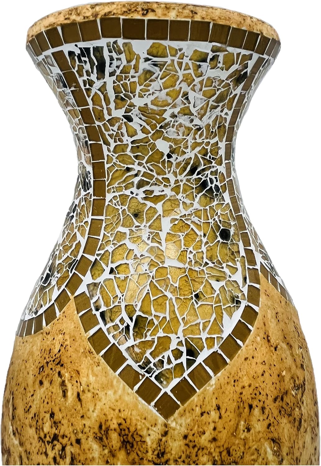 Floor Vase, 18 Inch Mosaic Vase – Tall Cylinder Made of Terracotta with Yellow Tan Glass Mosaic Pieces – Handcrafted Decorative Home Décor Accent Piece for Bedroom, Living Room, Office