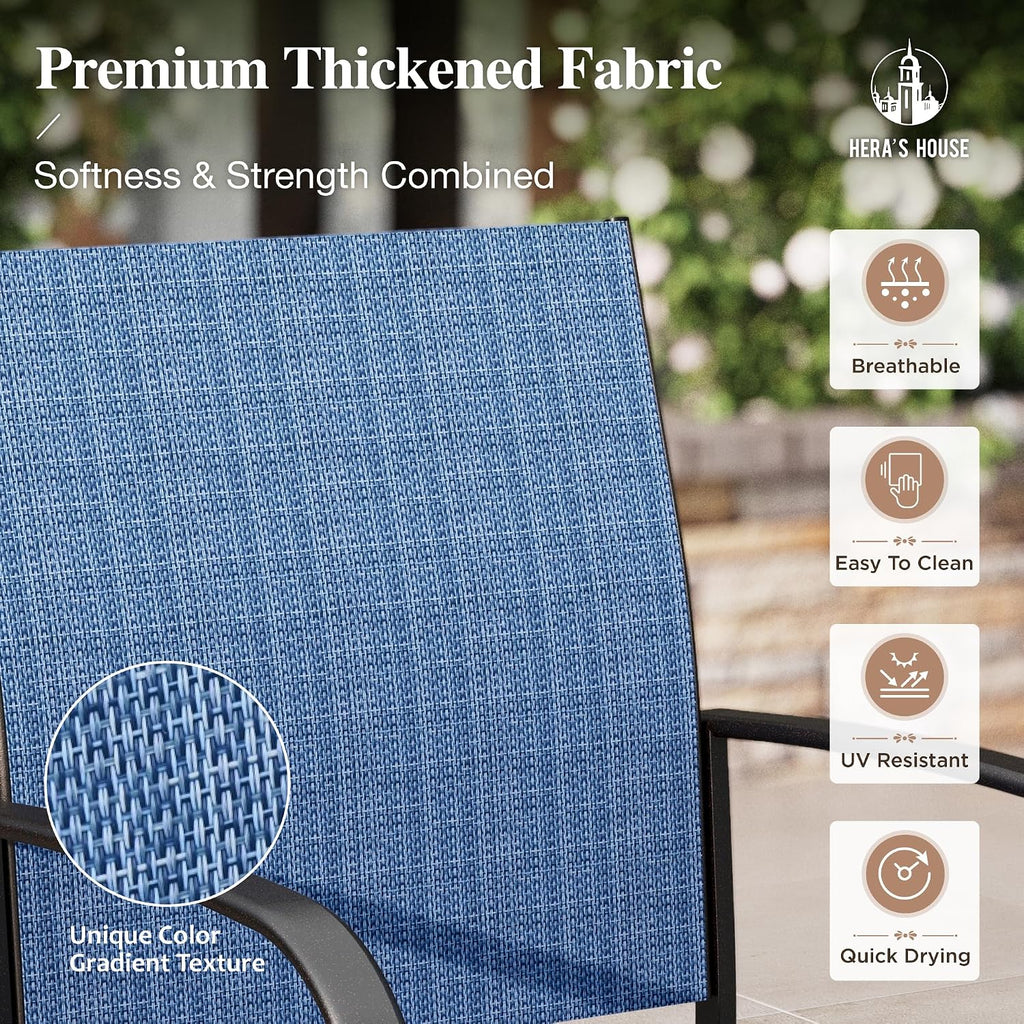 HERA'S HOUSE Patio Table and Chairs for 4, 5 Pieces Outdoor Dining Sets, Square Metal Table Set with Textilene Dining Chairs for Lawn Garden Backyard, Blue
