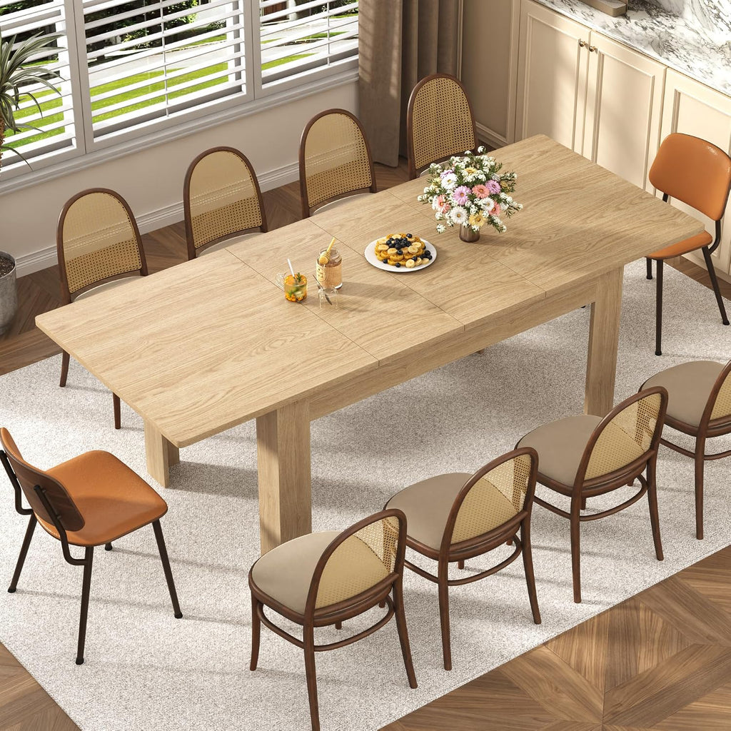 jiteentarou Extendable Dining Table for 6-10 People from 59in to 86in, 86inch Long Expandable Tables for Small Spaces, Wooden Adjustable Tables for Dining Room, Kitchen, Living Room, Oak